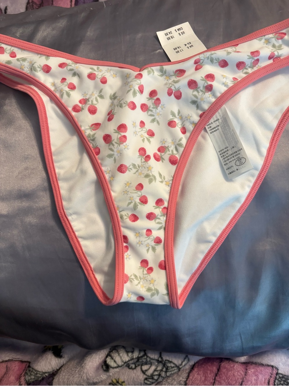 Hollister White Strawberry Print Bikini Bottoms with Pink Trim - Picture 7 of 8
